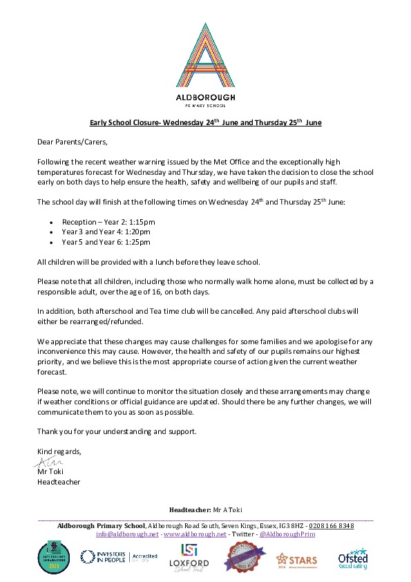 Early School closure